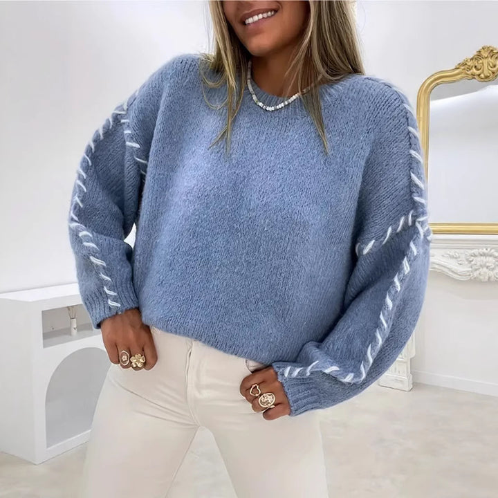 Oversized knit sweater for women with contrasting hem Lune London