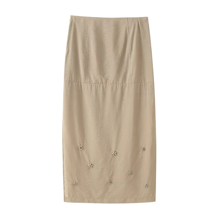 Elegant midi skirt for ladies with floral applications Lune London