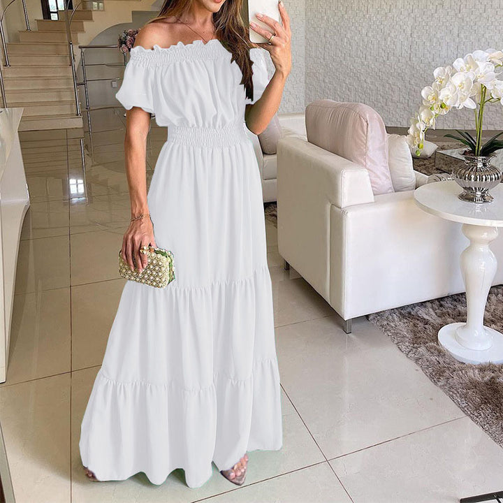 Maxi dress for women with off-shoulder design and ruffle Lune London