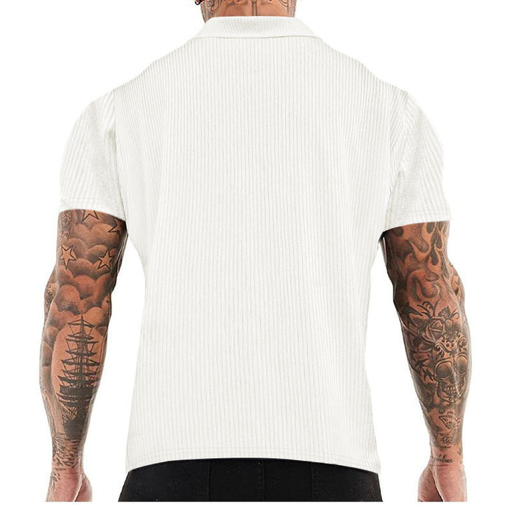 Men's short sleeve shirt in textured fabric and modern high collar Lune London