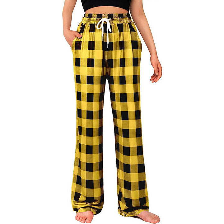 Ladies Comfortable Checkered Pants with Elastic Waist and Side Pockets Lune London