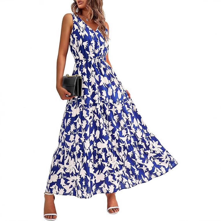 Maxi dress for women with floral appliques and narrow straps Lune London