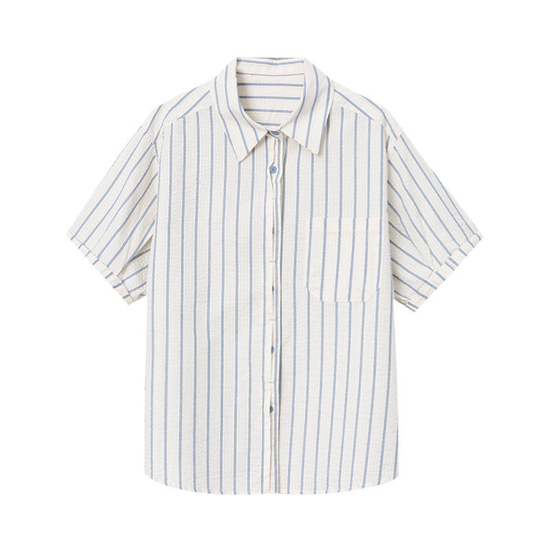 Women's short-sleeved striped blouse with a light cotton blend Chic & Stil
