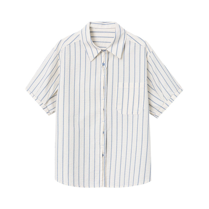Women's short-sleeved striped blouse with a light cotton blend Chic & Stil