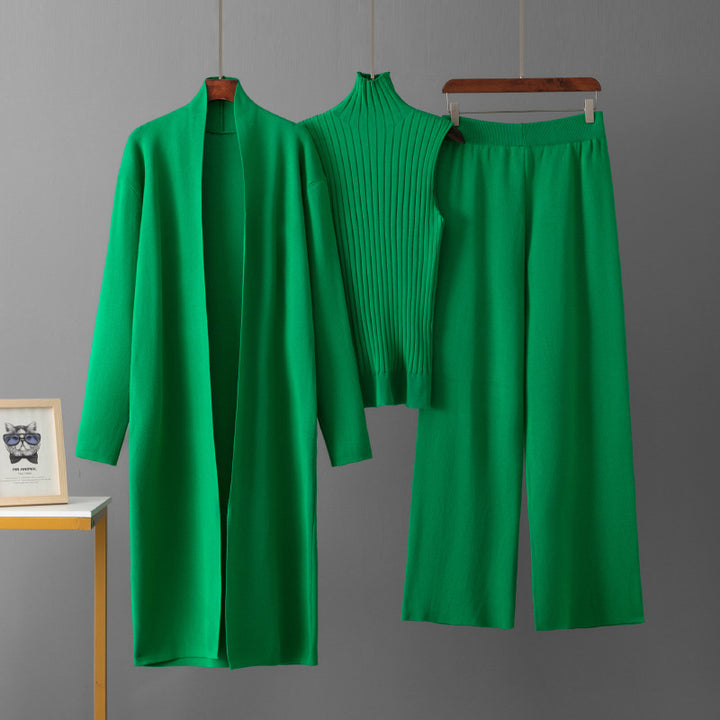 Women modern knitted outfit with long cardigan and quality top Lune London