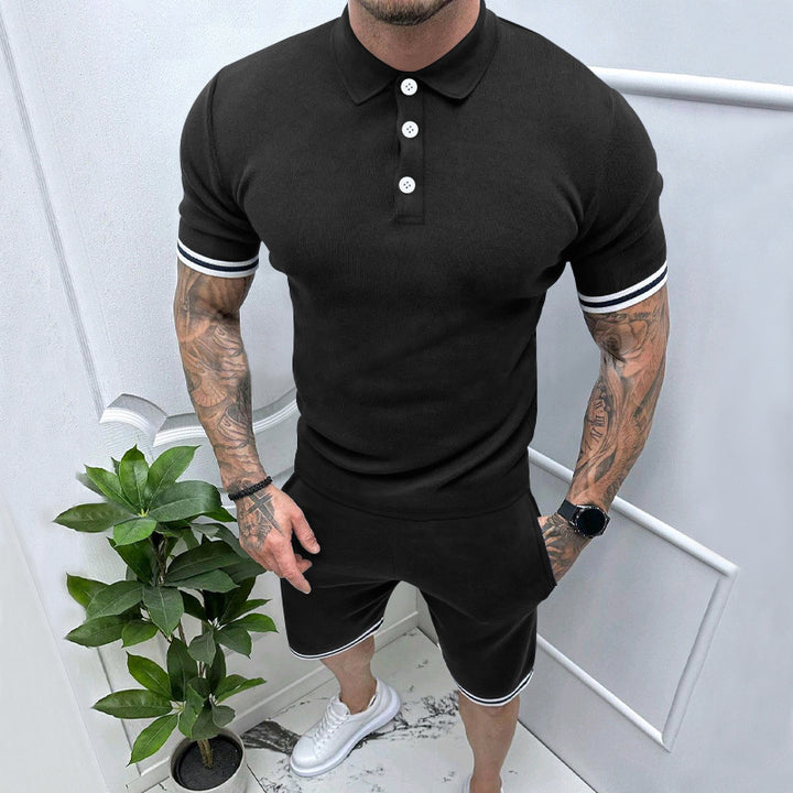 Men's Short Sleeve Sports Set with High-Quality Contrast Stripes and an Elastic Waist Lune London