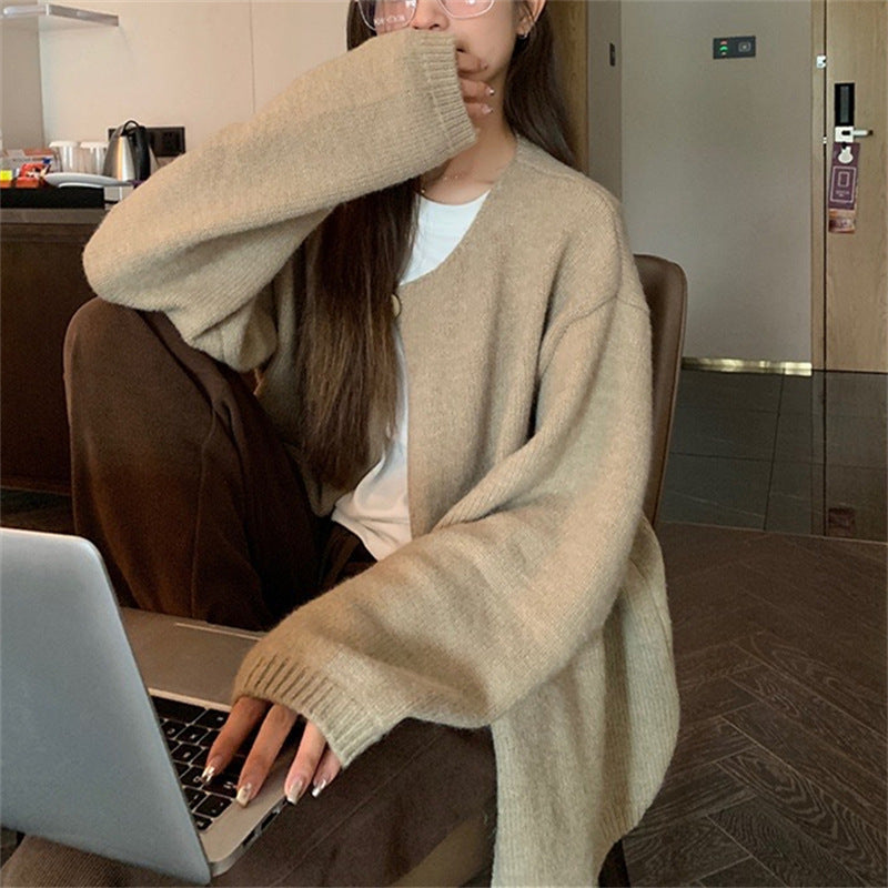 Oversized knit jacket for women with soft textures and open front Lune London