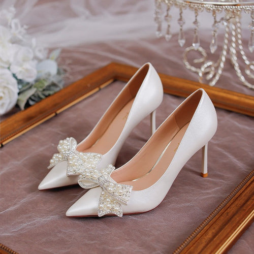 Lune London | Women's High-Quality Wedding Pumps with Pearl Appliqué and Sophisticated Bow Detail