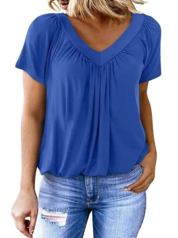 Lune London Women's Pleated V Neck Casual Top