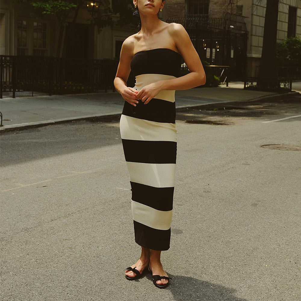 Lune London Striped Pattern Strapless Maxi Dress for Women