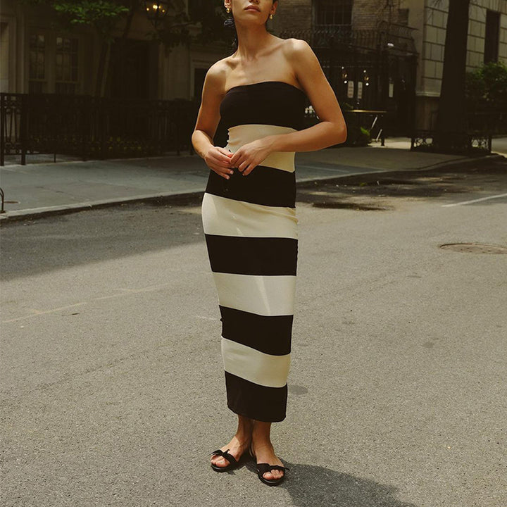 Lune London Striped Pattern Strapless Maxi Dress for Women