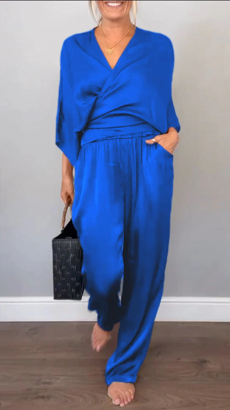 Women Elegant Wrap High-End with Loose Cut and Matching Palazzo Pants Lune London