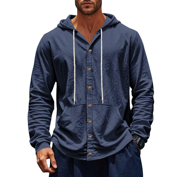 Men's hooded shirt with button placket and practical pockets Chic and style