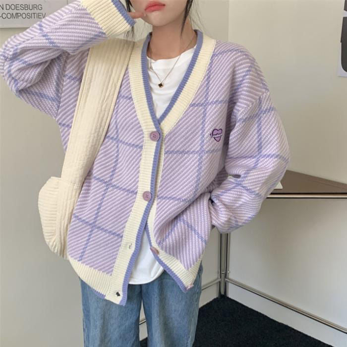 Cardigan décontracté pour femmes avec texture à carreaux Chic & Stil