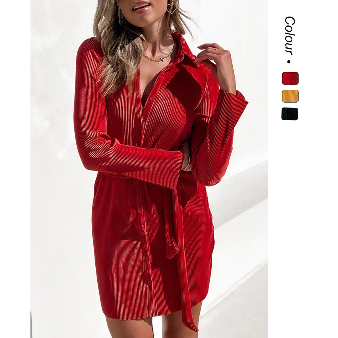 Women's shirt dress with adjustable belt and fine texture design