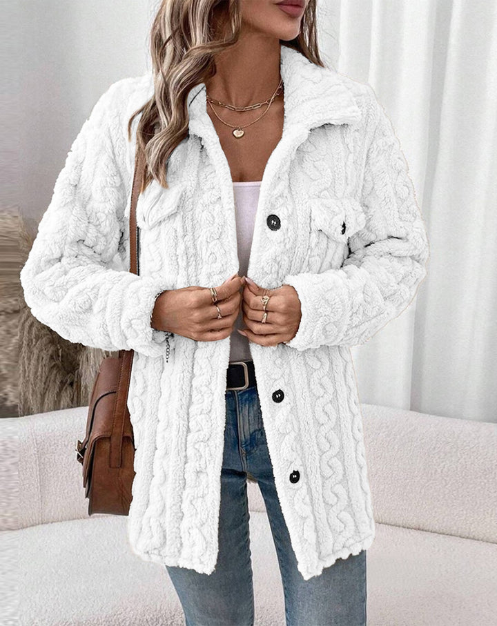 Knitted jacket for women with texture and applied pockets Lune London