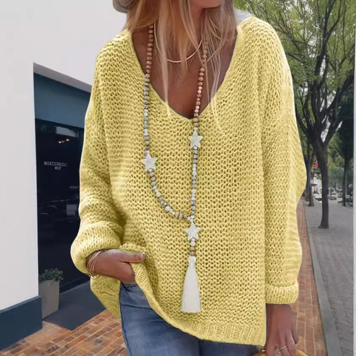 Women knitted sweater with V-neck and relaxed fit Lune London