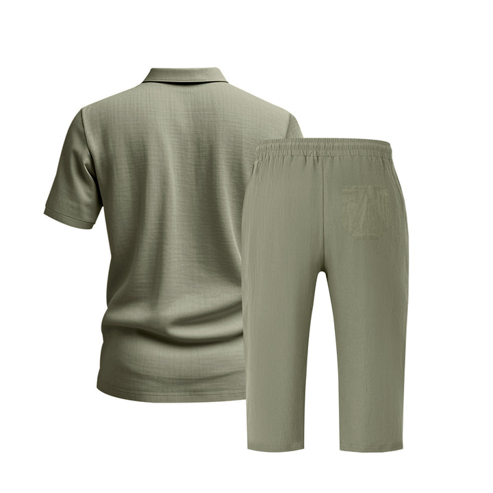 Casual short-sleeve polo shirt for men with elastic linen shorts Lune London