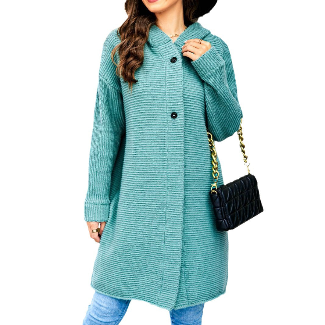 Knit coat for women with hood and button closure Lune London
