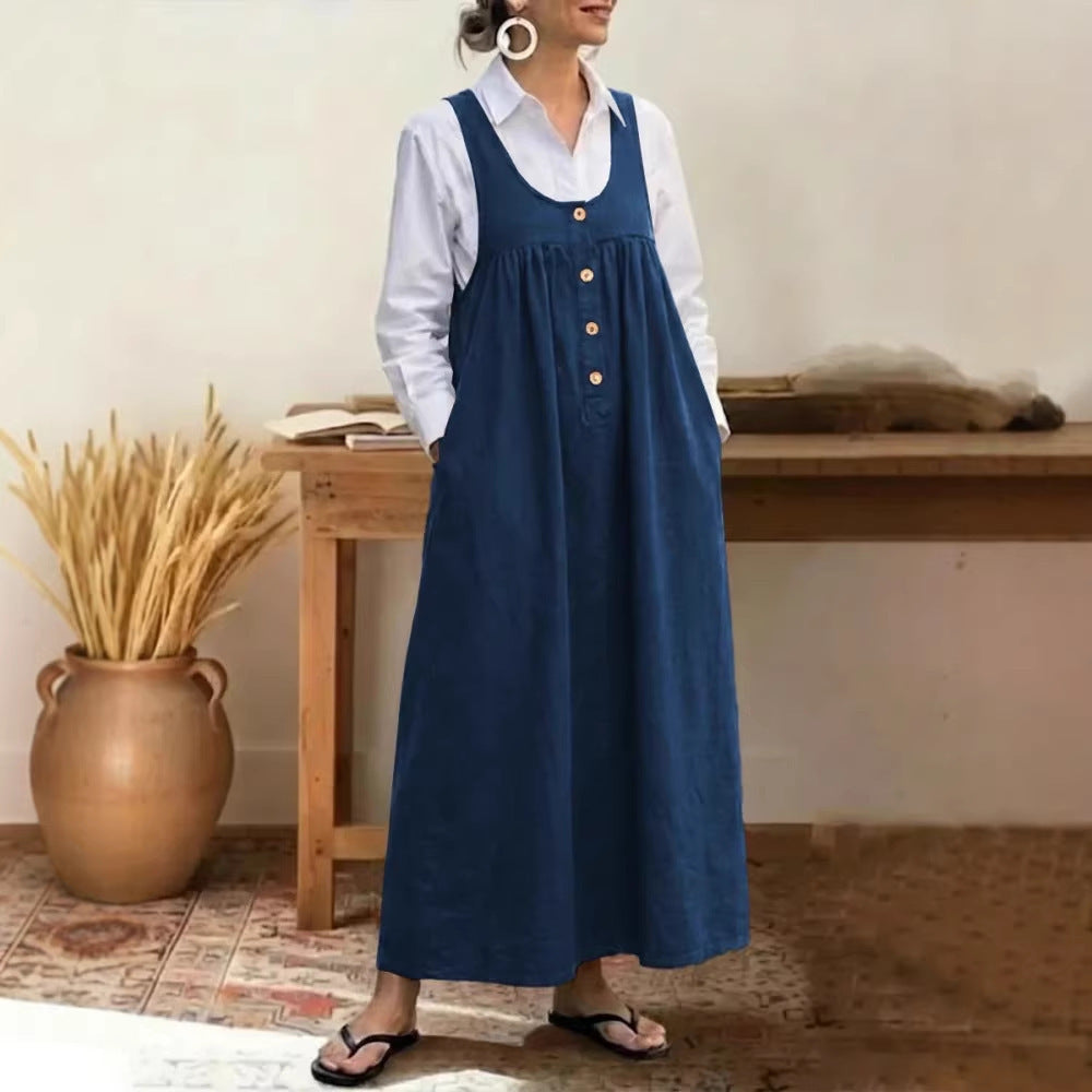 Women's maxi dress with button and pocket details Lune London