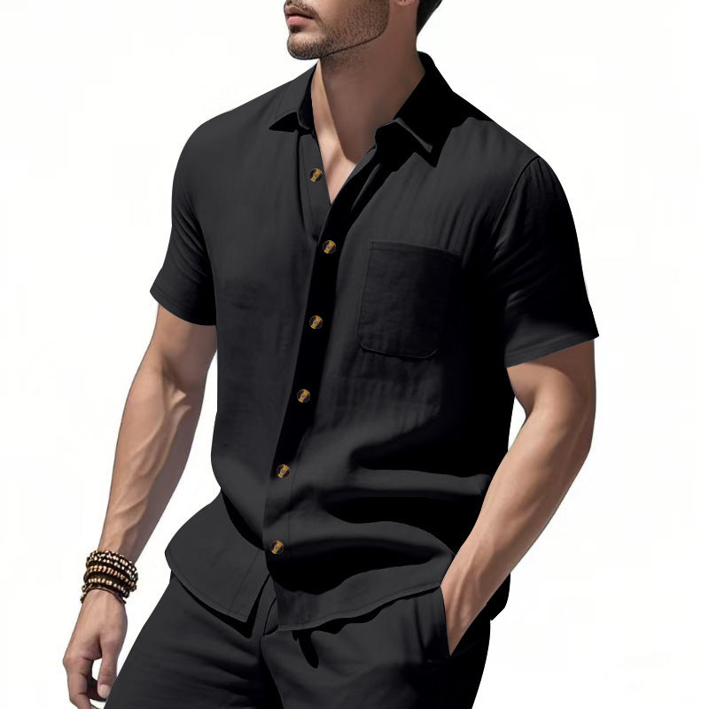 Short sleeve shirt for men with chest pocket and trendy button details Lune London