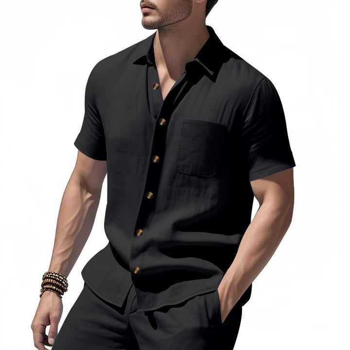 Short sleeve shirt for men with chest pocket and trendy button details Lune London
