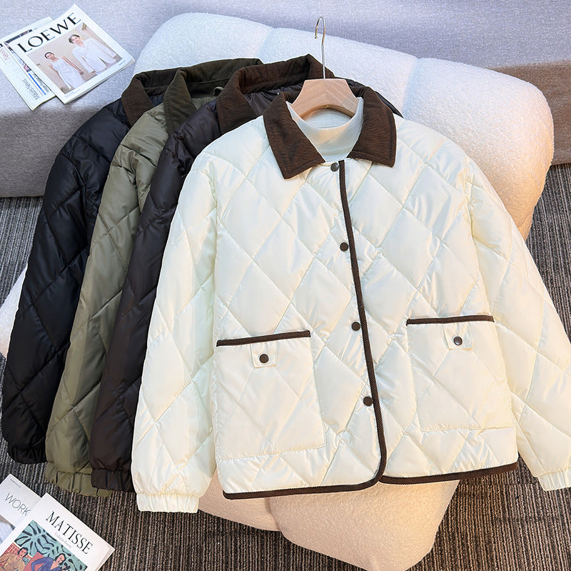 Ladies quilted jacket slightly insulated with contrasting collar and practical pockets Lune London