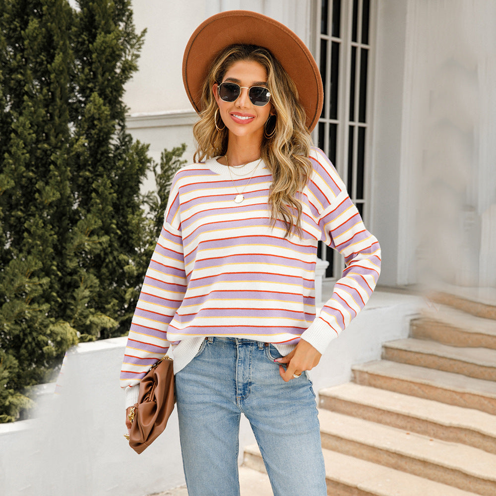 Sweater à rayures décontracté pour femmes Chic & Stil