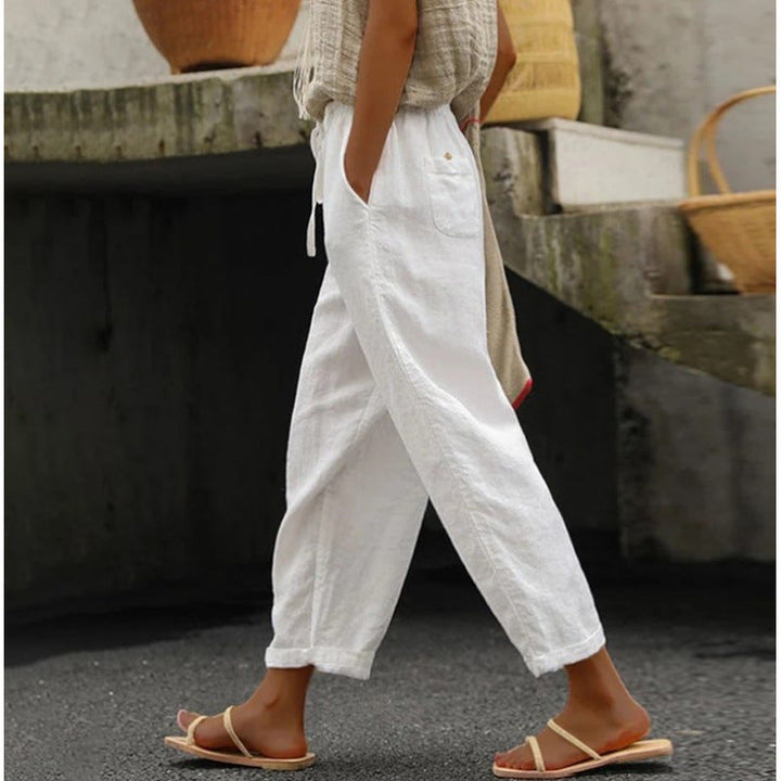 Lune London | Women Casual Linen Pants with Elastic Waistband and Side Pockets