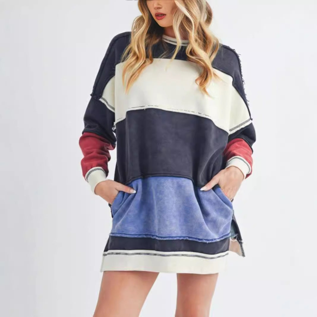 Oversized casual sweater for women with chic and stylish color block design