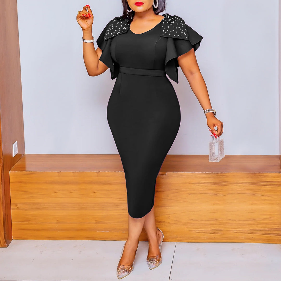 Fitted dress for women with floating ruffle sleeves Lune London