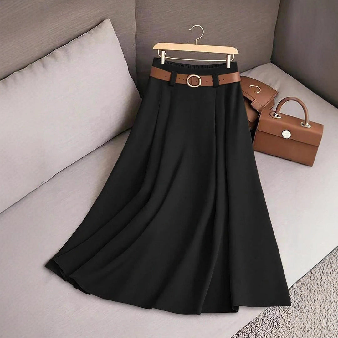 Jupe plissée évasée pour femmes avec application de ceinture élégante Chic & Stil