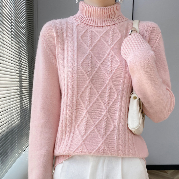 Lune London women’s turtleneck sweater with cable pattern