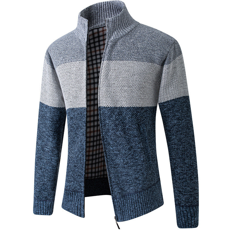 Knitted men's jacket with high collar and striped design Lune London
