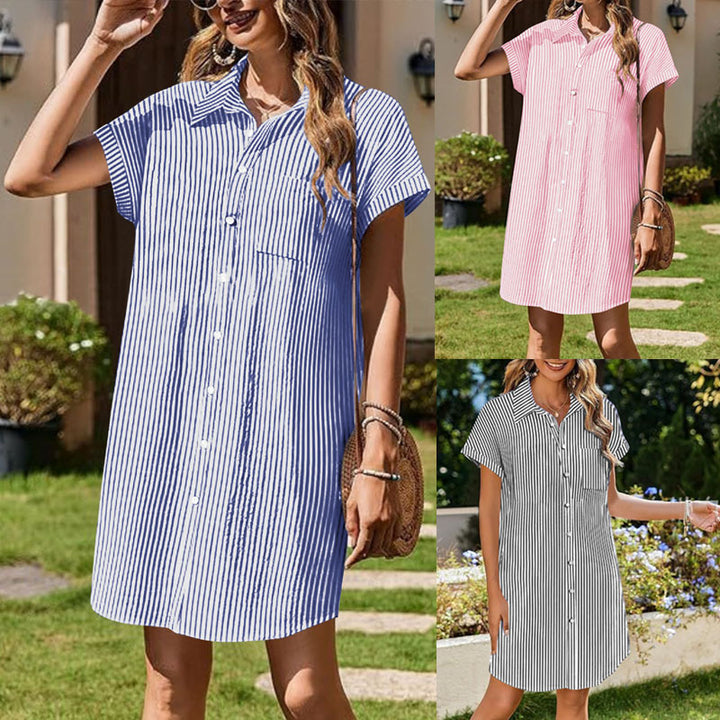 Shirt dress women with fine stripes and practical pockets Lune London