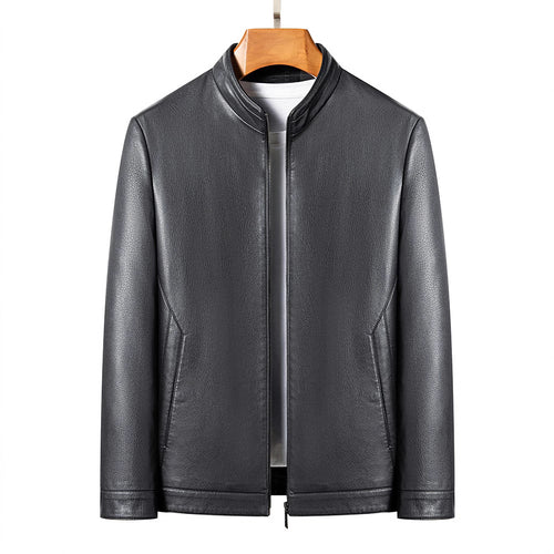 Casual faux leather jacket for men with a modern high collar and chic stylish details