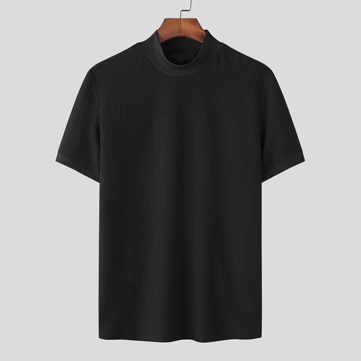 Short sleeve men's t-shirt with a modern structured design and high collar Lune London