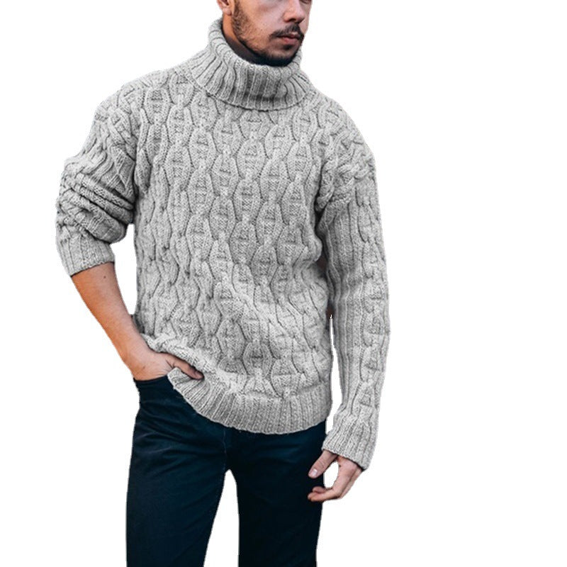 Chunky knit sweater for men with high neck and textured cable design Lune London