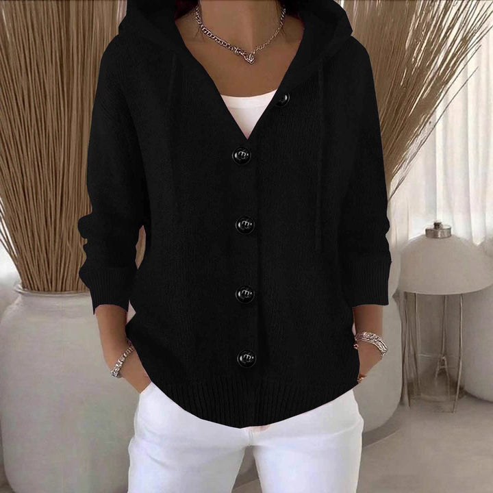 Casual hoodie knitted jacket for women with large buttons Lune London