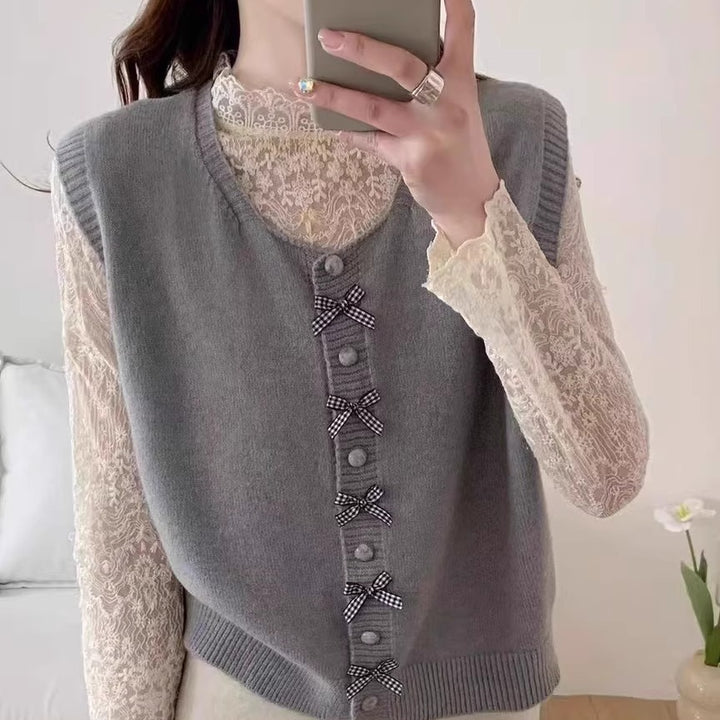Fashion Knitted Tank Top for Women with Fun Knots and Continuous Button Placket Lune London
