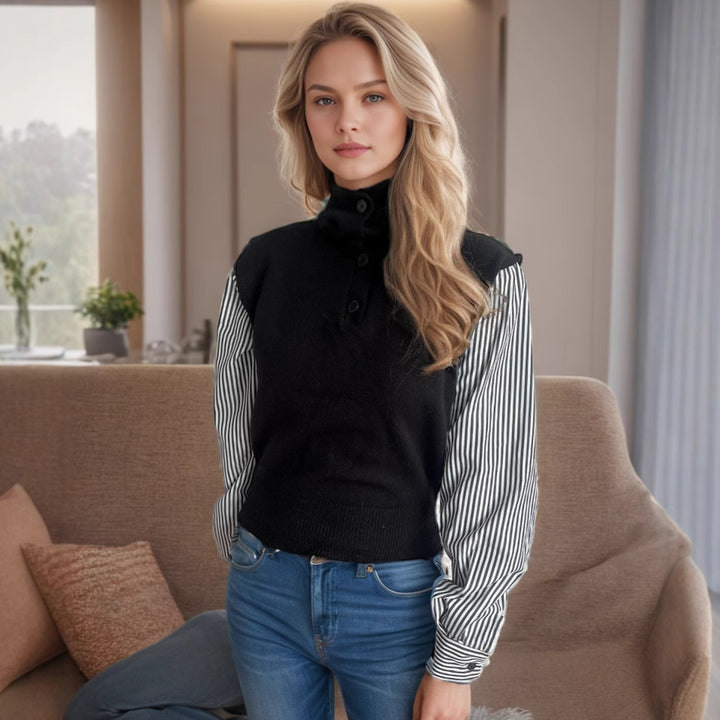 Pull en tricot pour femmes avec des manches bouffantes élégantes et un col montant moderne Chic & Stil