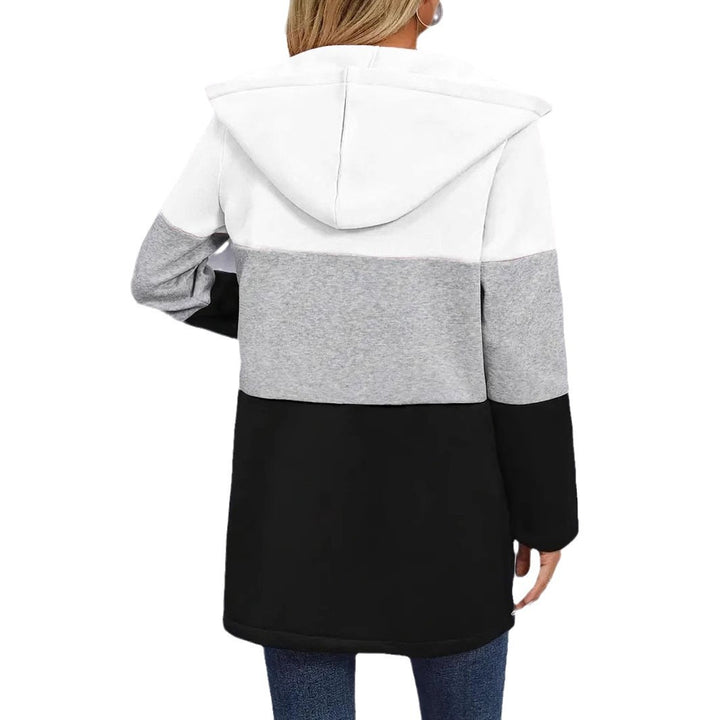 Ladies casual hooded coat with chic color block design
