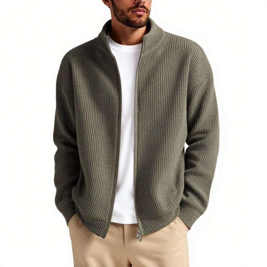Men's knitted jacket with high collar and convenient zipper Lune London