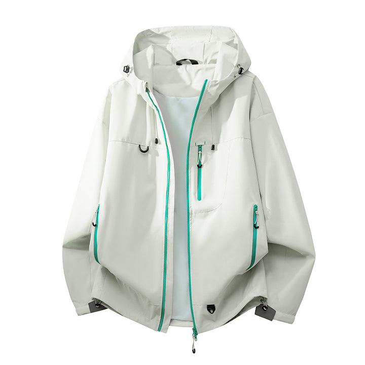 Technical outdoor jacket for women with multifunctional pockets and adjustable hood system Lune London