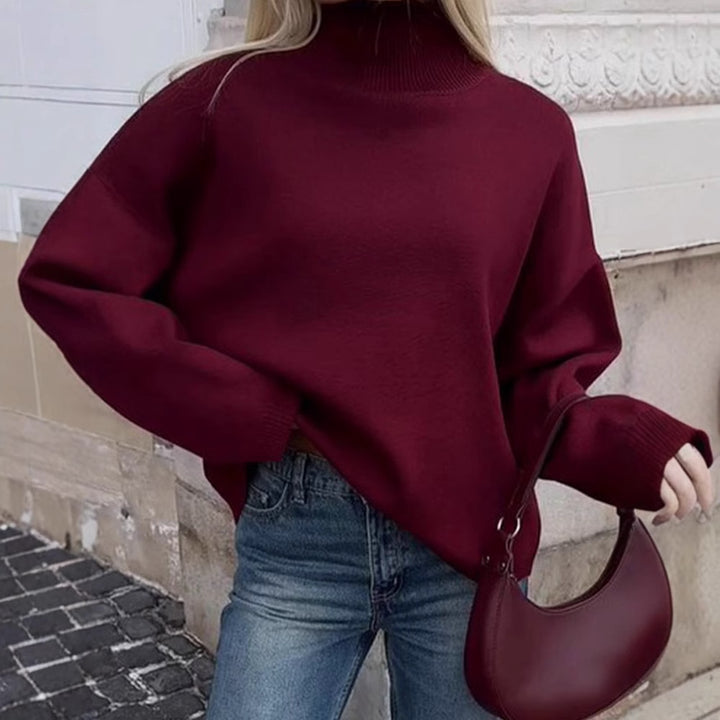 Oversized knit pullover for women with high collar and relaxed fit Lune London