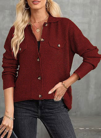 Waffle knit button pullover for women Lune London