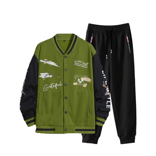 Men's College Style Sports Jacket Set and Jogging Pants with Colorful Patterns Lune London