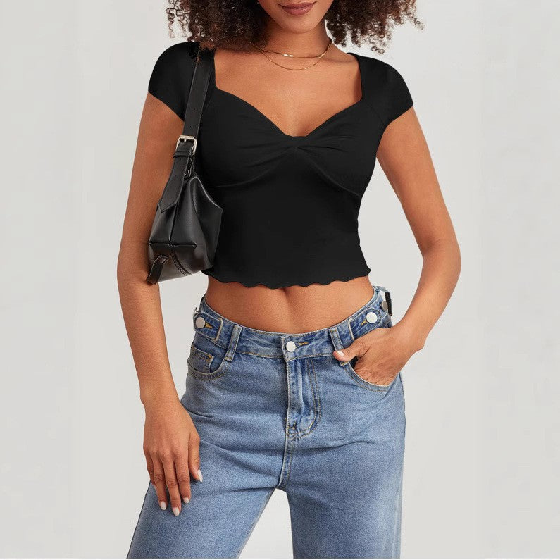 Women’s Crop Top with Heart-Shaped Neckline and Gathering Lune London