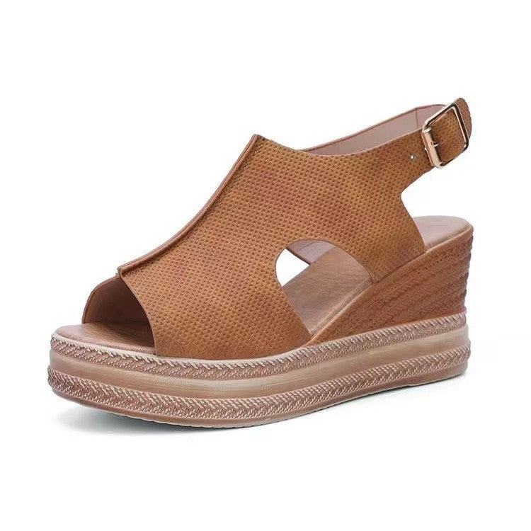 Elegant and comfortable wedge sandals for women with an open heel and adjustable strap Lune London