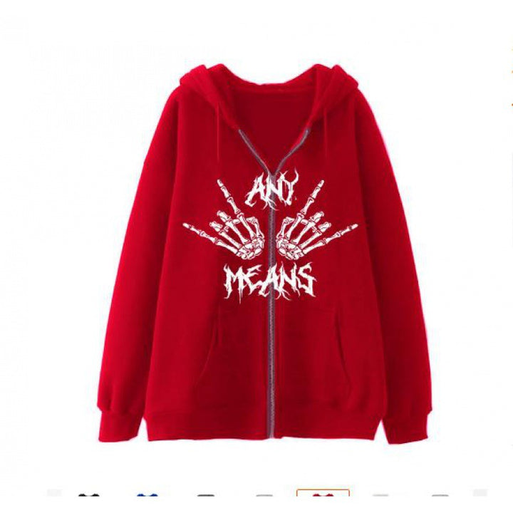Women's hooded sweatshirt with creative skeleton pattern and practical zipper Lune London